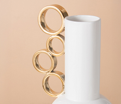 Керамическая декоративная ваза серия "Кольца", цвет белый, 22,5*18*40 см