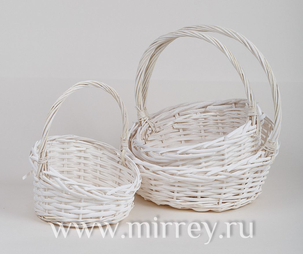 Набор корзин плетеных (ива), D32x16/9/33 см, D26x14,5/8/28 см, D20x13/7/23 см, 3 шт., белый