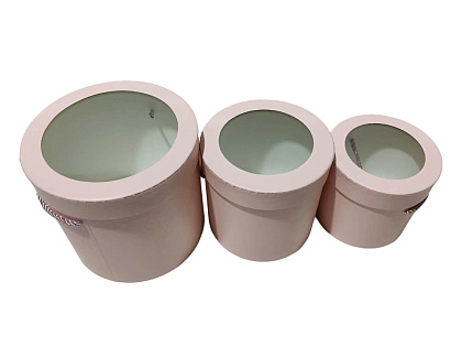 Набор коробок для цветов с крышкой  с прозрачным окошком 18,5*17, 15,3*14,5, 13,5*12 см, 3 шт., светло-розовый