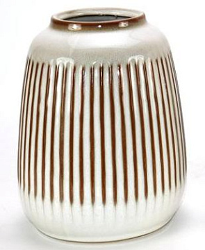 Ваза керамическая с вертикальными полосами, цвет коричнево-бежевый,  14*14*25 см.