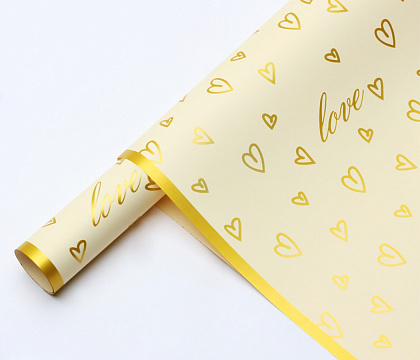 Упак. материал флористическая пленка "Золотые сердца", 65 мкр, 57 см х 57 см, 20 листов/упак. молочный