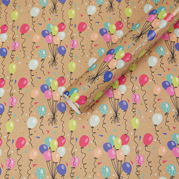 Бумага упаковочная "Воздушные шарики" 80г/м2, 70х100см, 10 листов/рулон