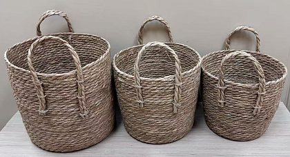 Н-р корзин плетеных из рогоза: 34*30*29, 29*25*24, 25*22,5*20,5, 3 шт., натур.