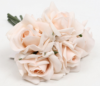Букет искусственный декоративный "Розы": 5 стеблей, 25 см., нежно-персиковый