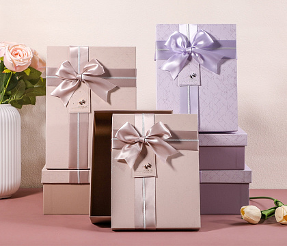 Набор коробок подарочных 22,5*16*9,5, 20*14*8, 17,5*12,5*6,5 см, 3 шт., св.сиренев.