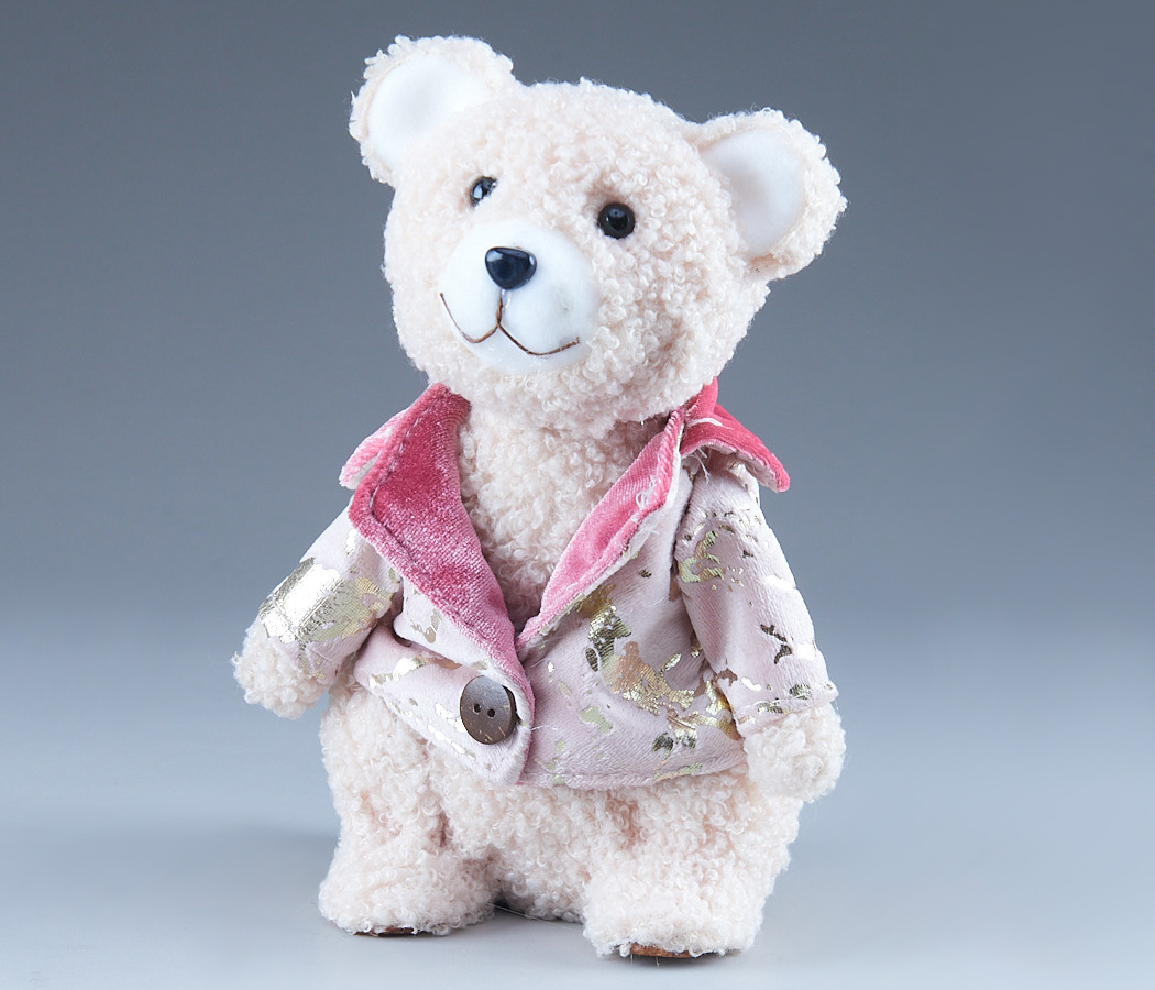 Фигура новогодняя декоративняя "Мишка в жакете" 13*12*20 см, 1 шт., розовый/золото