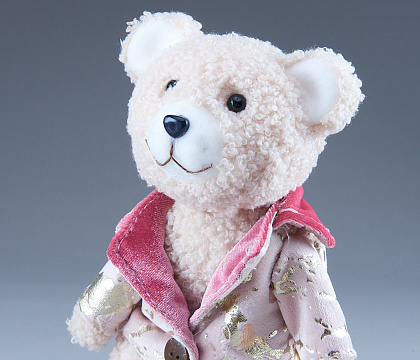 Фигура новогодняя декоративняя "Мишка в жакете" 13*12*20 см, 1 шт., розовый/золото